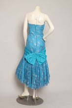 80s Blue Strapless Lace Dress