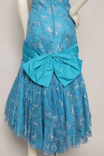 80s Blue Strapless Lace Dress