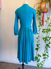 50s Blue Pleated Knit Dress With Belt
