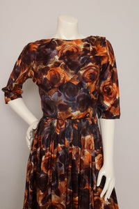 50s Abstract Rose Print Dress