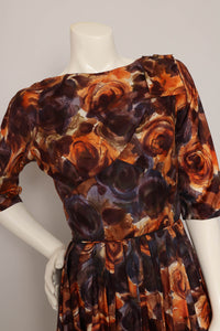 50s Abstract Rose Print Dress