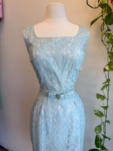 50s Blue Lace Wiggle Dress With Belt