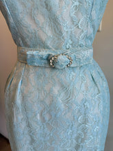 50s Blue Lace Wiggle Dress With Belt