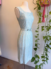 50s Blue Lace Wiggle Dress With Belt