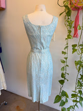 50s Blue Lace Wiggle Dress With Belt