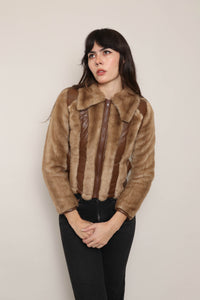 70s Striped Fur Cropped Jacket