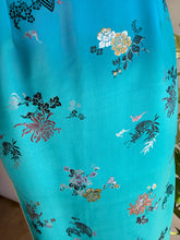 80s Blue Brocade Cheongsam Dress