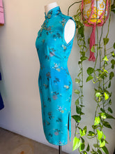 80s Blue Brocade Cheongsam Dress