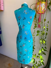 80s Blue Brocade Cheongsam Dress