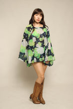 70s Botanical Chiffon Bell Sleeve Tunic