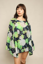 70s Botanical Chiffon Bell Sleeve Tunic
