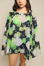 70s Botanical Chiffon Bell Sleeve Tunic