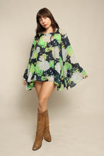 70s Botanical Chiffon Bell Sleeve Tunic