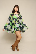70s Botanical Chiffon Bell Sleeve Tunic