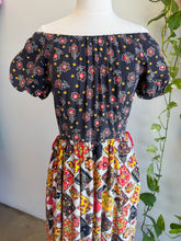 60s Patchwork Print Peasant Dress