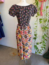 60s Patchwork Print Peasant Dress