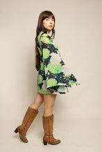 70s Botanical Chiffon Bell Sleeve Tunic