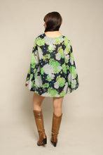70s Botanical Chiffon Bell Sleeve Tunic