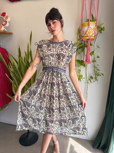 70s Purple Paisley Gauze Dress