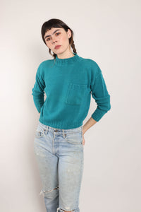 80s Teal Pocket Sweater