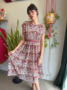 70s Red Paisley Gauze Dress