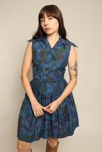 60s Blue Paisley Cotton Dress