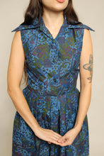 60s Blue Paisley Cotton Dress