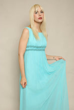 60s Sylvia Ann Blue Chiffon Cocktail Gown