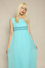 60s Sylvia Ann Blue Chiffon Cocktail Gown