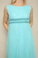 60s Sylvia Ann Blue Chiffon Cocktail Gown