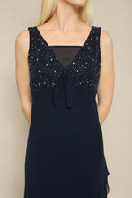 Y2K Midnight Blue Beaded Asymmetric Chiffon Dress