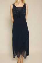 Y2K Midnight Blue Beaded Asymmetric Chiffon Dress