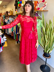 80s Lydia Red Lace Dress