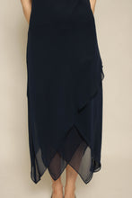 Y2K Midnight Blue Beaded Asymmetric Chiffon Dress