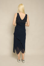 Y2K Midnight Blue Beaded Asymmetric Chiffon Dress