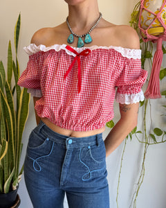 70s Red Gingham Crop Top
