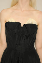 50s Black Strapless Taffeta Party Dress