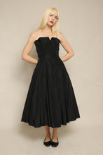 50s Black Strapless Taffeta Party Dress