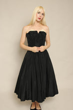 50s Black Strapless Taffeta Party Dress