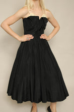 50s Black Strapless Taffeta Party Dress