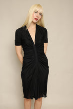 90s Versace Black Ruched Cocktail Dress