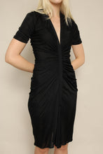 90s Versace Black Ruched Cocktail Dress