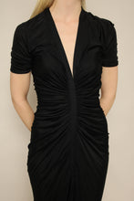 90s Versace Black Ruched Cocktail Dress