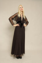 70s Luis Estévez Brown Chiffon Cocktail Dress