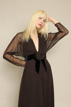 70s Luis Estévez Brown Chiffon Cocktail Dress