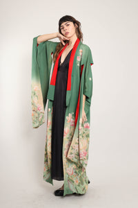 20s Green Floral Kimono