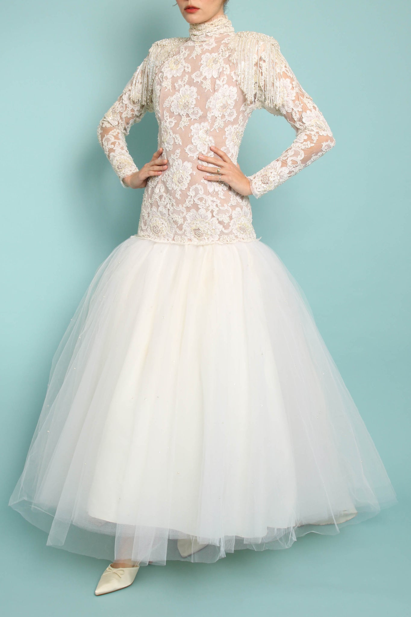 80s Drop Waist Wedding Gown With Train 80s Drop Waist Wedding Gown With Train