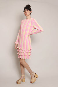 80s Striped Plisse Dress