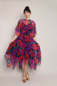 80s Floral Chiffon Dress