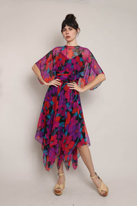 80s Floral Chiffon Dress